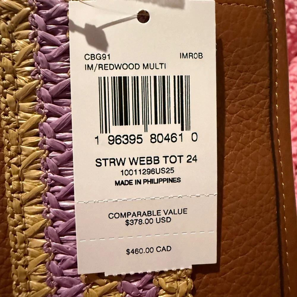 Coach Satchel Crossbody leather Raffia Brown Tan and Purple NWT - Picture 8 of 12